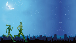 绿色挂画蓝色唯美梦幻城市夜跑宣传海报背景素材高清图片