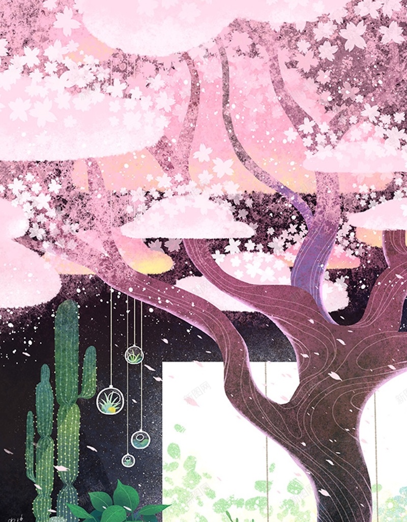 梦幻卡通植物H5背景jpg设计背景_新图网 https://ixintu.com 梦幻 卡通 仙人掌 樱花 背景 童趣 手绘