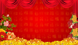 金子牡丹红色中国风幕布背景素材高清图片