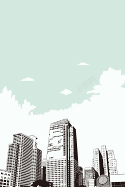 工业城市剪影手绘线描剪影城市建筑背景高清图片