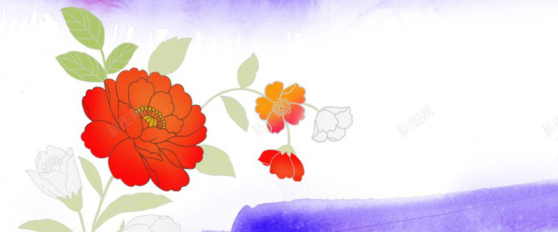 红色花朵手绘背景图背景