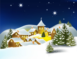 圣诞夜小镇冬季夜晚背景素材高清图片