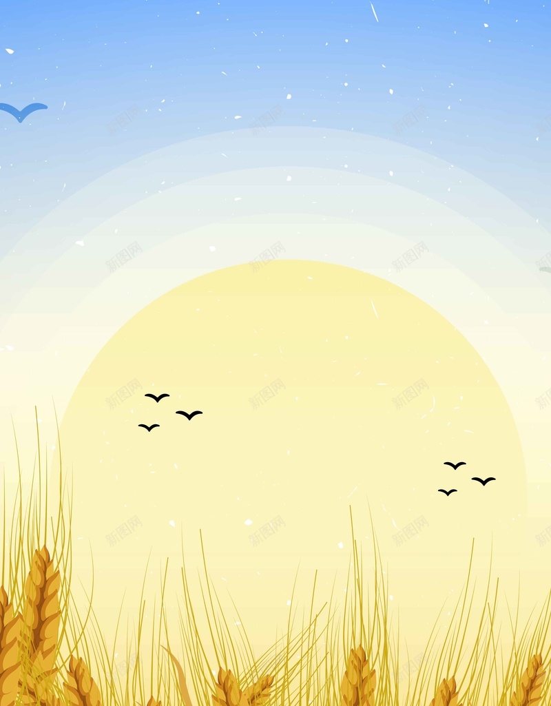 风景小麦简约矢量清新背景jpg设计背景_新图网 https://ixintu.com 小麦 清新 矢量 简约 风景 房屋 风车 太阳 蓝天 种植 背景
