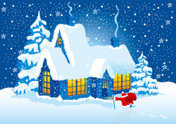 冬季雪中小屋冬季卡通房子背景素材高清图片