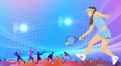 网球运动员蓝色手绘网球运动比赛海报背景素材高清图片