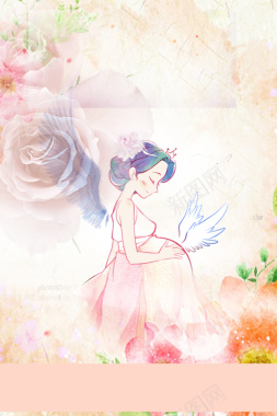 手绘孕妇天使温馨花朵背景背景
