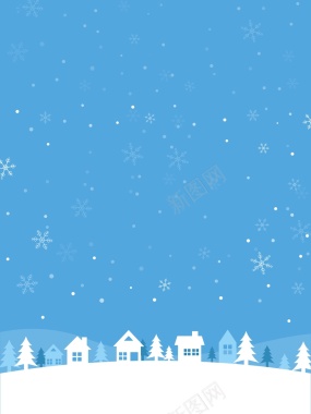 简约扁平蓝色冬季雪景促销海报背景