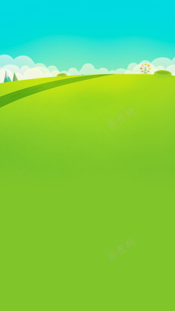 绿色清新春天山坡H5背景素材背景