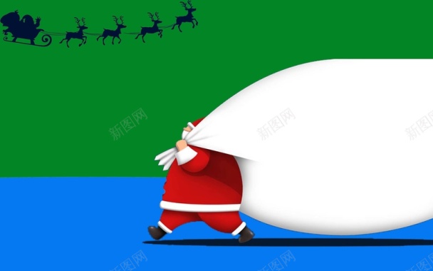 圣诞节圣诞老人圣诞马车麋鹿绿色蓝色背景图背景