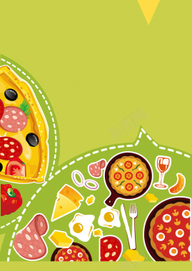 绿色清新扁平西餐美食披萨海报背景素材背景