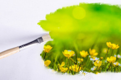 鲜花壁纸画笔描绘绿色原野小麦背景高清图片