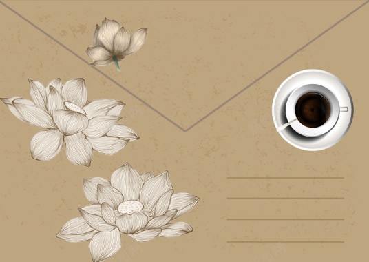 手绘花朵咖啡菜单信封海报背景背景
