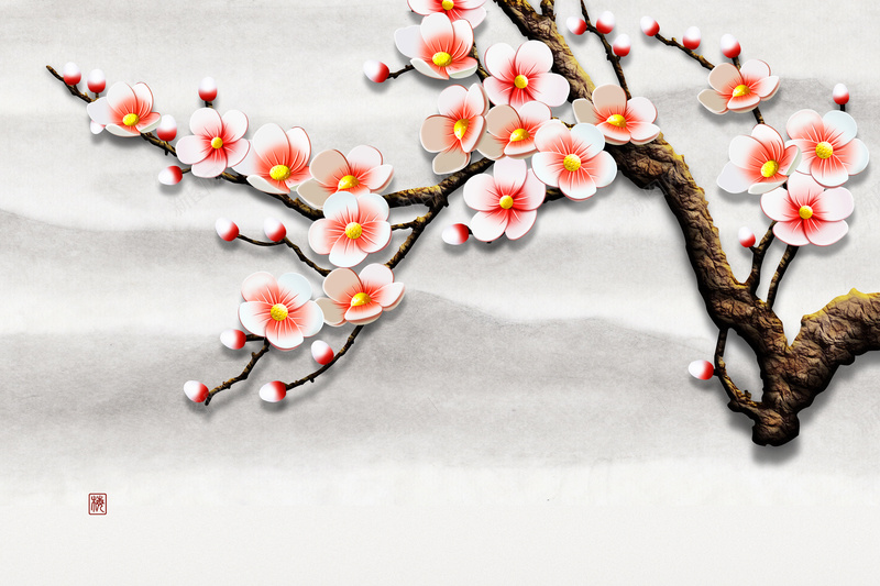 中国风3d立体梅花背景素材jpg设计背景_新图网 https://ixintu.com 梅花 花卉 花朵 质感 花 3d立体 中国风 中式 古风 中国风水墨山水 水墨山水 水墨 山水