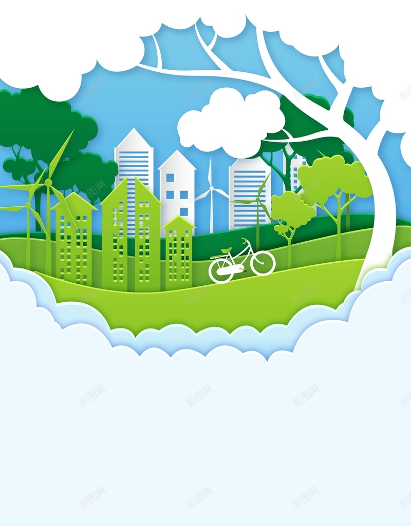 绿色环保低碳节能环保城市海报jpg设计背景_新图网 https://ixintu.com 绿色环保 节能环保 扁平化 城市 建筑 树 公益 文明城市