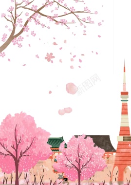 手绘樱花节海报背景模板背景