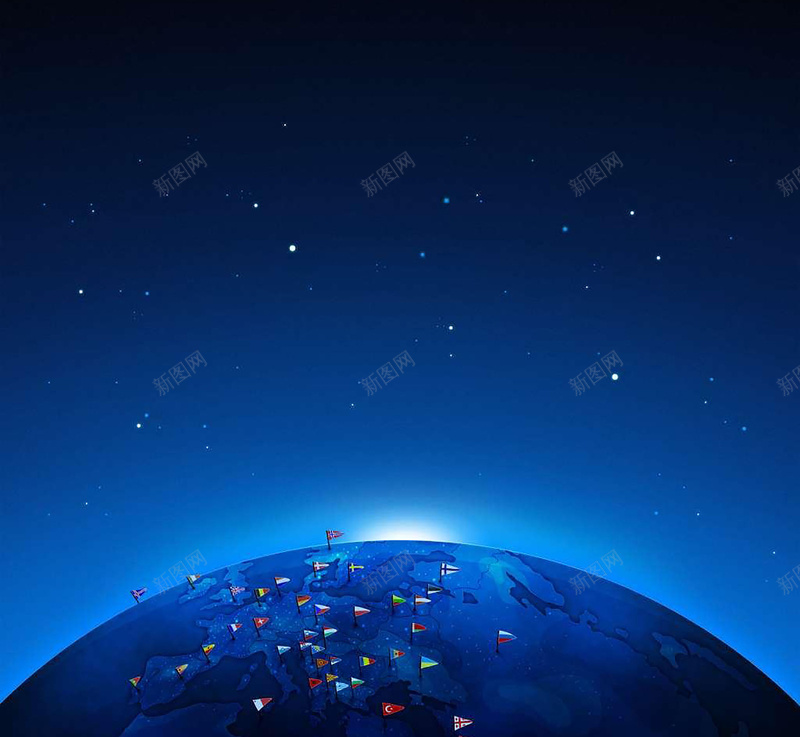 深蓝色闪亮的星地球太阳光背景图psd设计背景_新图网 https://ixintu.com 背景素材 闪亮的星 太阳光 地球 深色