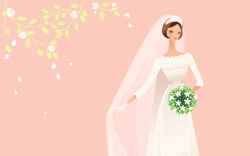 穿着婚纱卡通穿着婚纱的新娘粉色背景素材高清图片