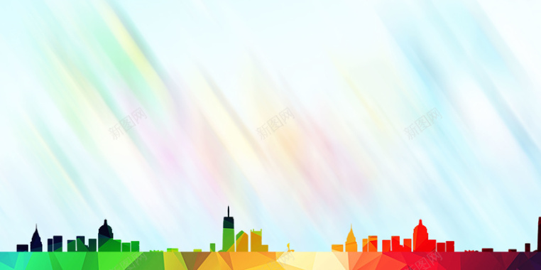 扁平彩色城市剪影香港旅游背景背景