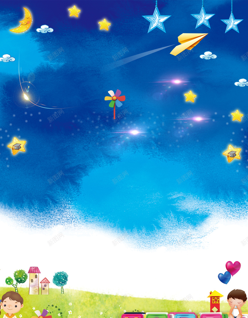 蓝色天空卡通儿童节背景psd设计背景_新图网 https://ixintu.com 儿童 卡通 天空 星星 蓝色 童趣 手绘