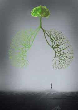 肺部形状绿色树枝肺部形状雾霾海报背景素材高清图片