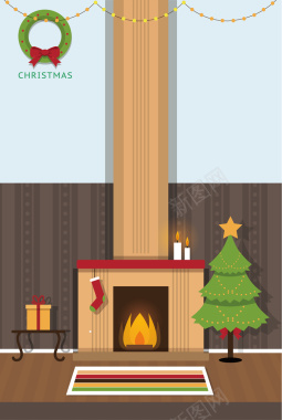 温暖圣诞客厅矢量海报背景素材背景