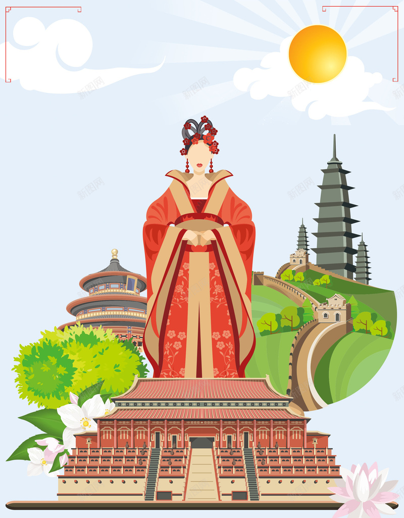 扁平风格北京旅游psd设计背景_新图网 https://ixintu.com 北京旅游 扁平风格 颐和园 故宫 长城 北京城 北京印象 北京文化 平面设计 分层文件 PSD源文件 150PPI