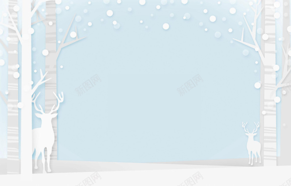蓝色冬季麋鹿插画平面广告背景