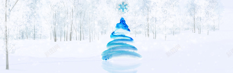 圣诞节白色冬季森林银树banner背景