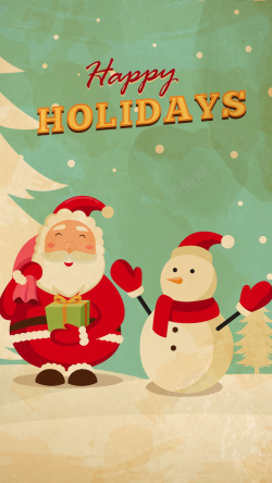 茶花复古插图5圣诞节圣诞老人插图背景素材高清图片