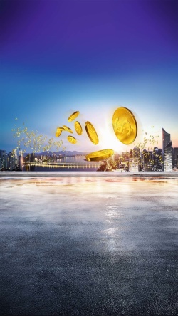 城市商业背景蓝色天空金币城市商业H5背景高清图片