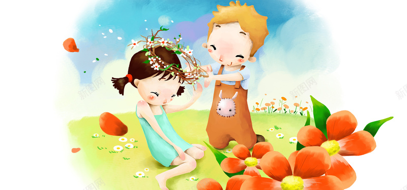 卡通背景psd设计背景_新图网 https://ixintu.com 插画 节日素材 其他 人物 手绘 童话 童趣 源文件库 美妙童真 彩绘人物 海报banner 卡通
