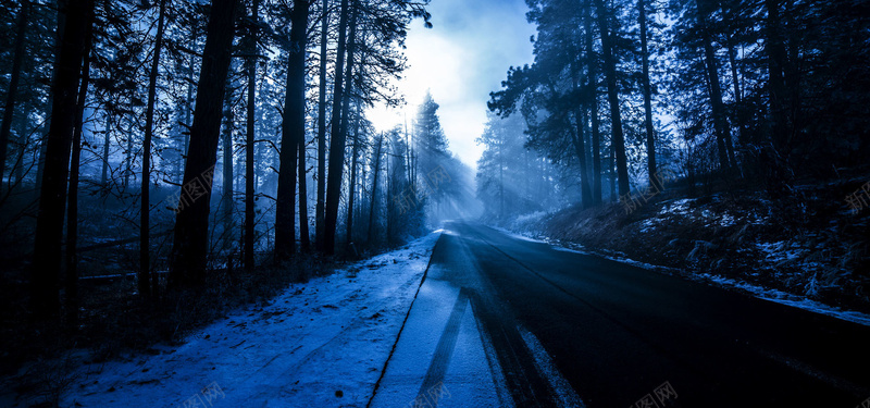 冬季雪路淘宝海报背景banner背景