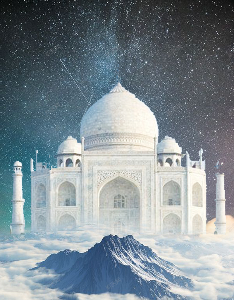 星空城堡下的背景psd设计背景_新图网 https://ixintu.com 云层 城堡 星空 白色 背景 彩色 梦幻 浪漫