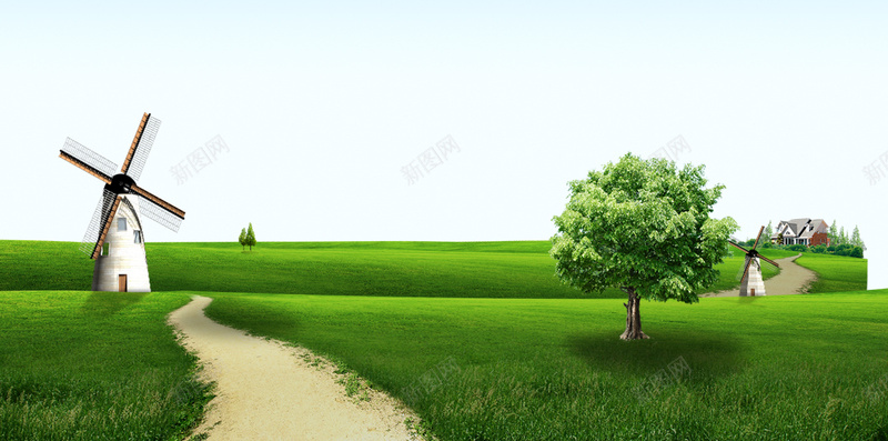 蓝天白云绿地H5背景素材jpg设计背景_新图网 https://ixintu.com 氢气球 白云 绿地 蓝天 风车 树 PSD分层 H5背景素材