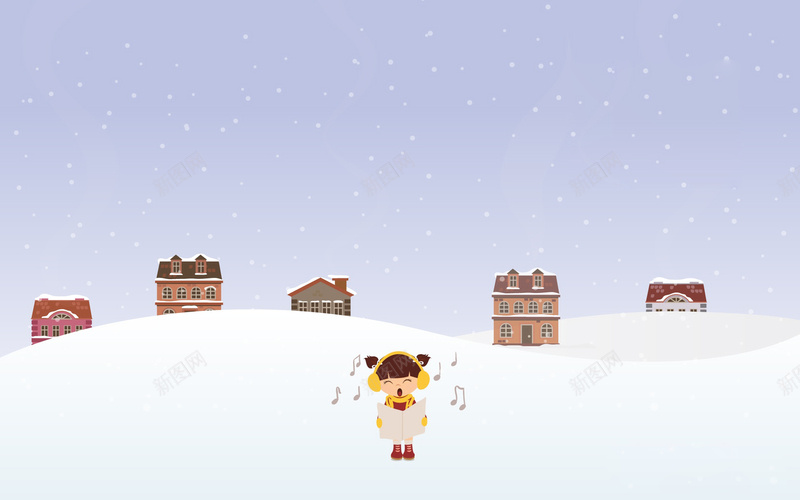 唱歌的小女孩下雪psd设计背景_新图网 https://ixintu.com 小女孩 下雪 唱歌 雪天 音符 背景 楼宇 女孩