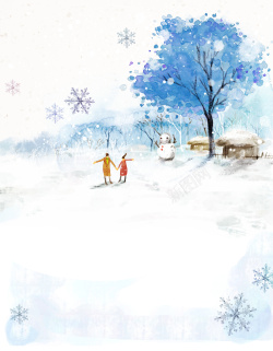 文艺冬季立冬雪景冬季雪人手绘海报背景高清图片
