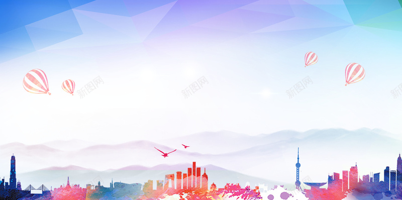 彩色城市商业背景jpg设计背景_新图网 https://ixintu.com 氢气球 商业 城市 建筑 鸟 科技 科幻 商务