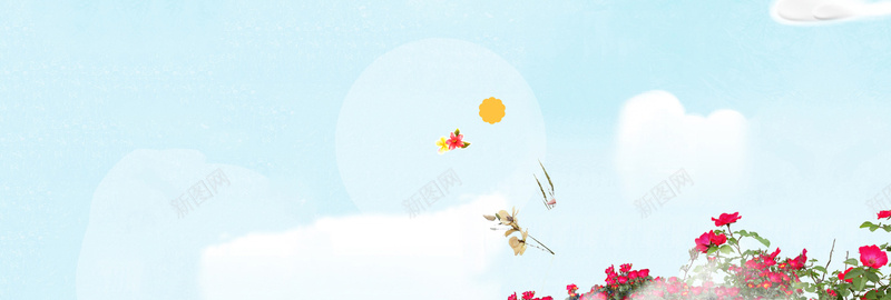 春天banner创意设计淘宝jpg设计背景_新图网 https://ixintu.com 春季新品 蓝色 天空 花朵 海报banner 卡通 童趣 手绘