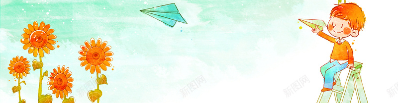 卡通童趣儿童向日葵背景jpg设计背景_新图网 https://ixintu.com 向日葵 纸飞机 儿童 卡通 童趣 海报banner 手绘