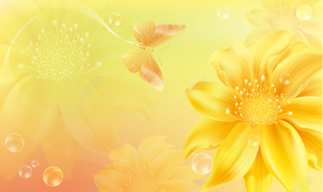 黄色太阳花蝴蝶食品海报背景背景
