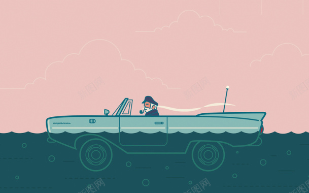 水里开汽车的老人背景