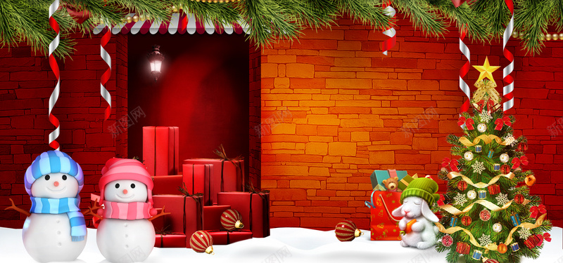 圣诞狂欢红色海报背景psd设计背景_新图网 https://ixintu.com 圣诞 圣诞树 雪人 礼物 红色墙 雪地