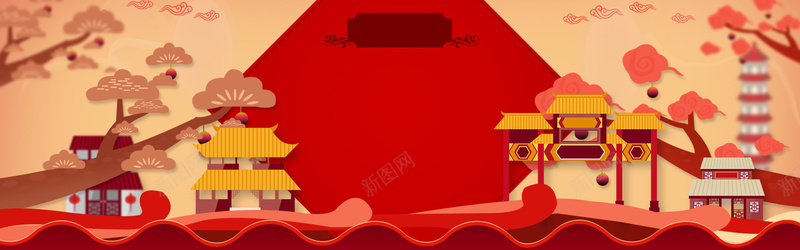 新年节日扁平中国风红色海报背景背景