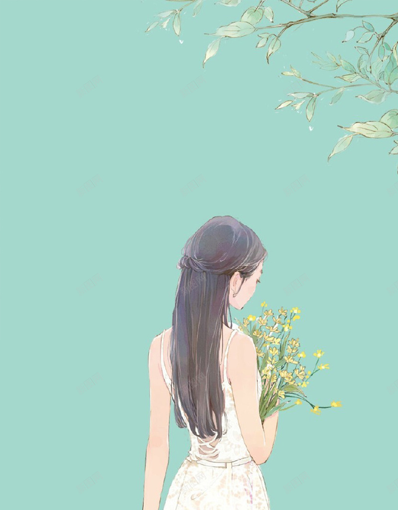 插画版背景H5图片jpg设计背景_新图网 https://ixintu.com 插画 背景 图片 女孩 绿色 H5 花 唯美