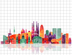 让城市缤纷多彩世界著名建筑旅游海报格子纹理背景高清图片