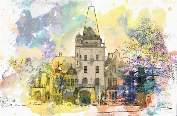 城堡绘画艺术背景素材背景