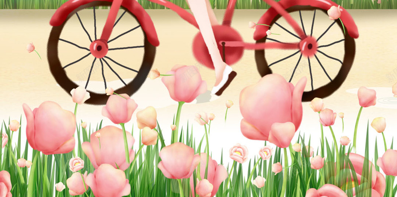 骑脚踏车的女孩H5素材背景psd设计背景_新图网 https://ixintu.com 自行车 女孩 清新 简约 风景 脚踏车 鲜花 道路天空 唯美
