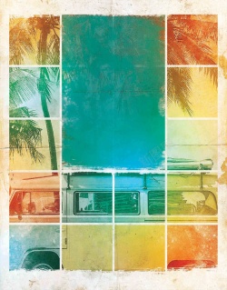 乡村巴士美式乡村椰子树巴士彩色海报高清图片
