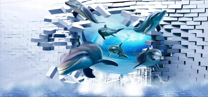 3D背图景jpg设计背景_新图网 https://ixintu.com 立体 破墙 墙砖 鲨鱼 卡通 3D 海报banner