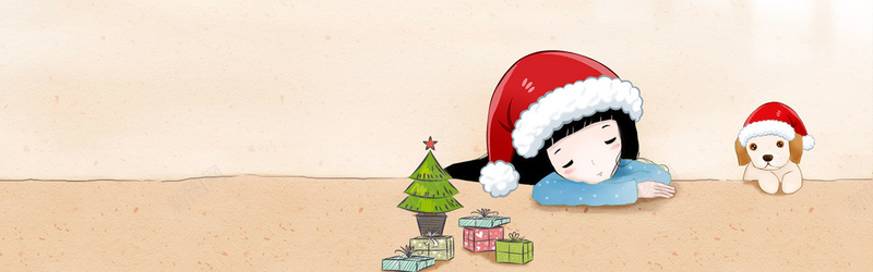 圣诞主题bannerjpg设计背景_新图网 https://ixintu.com 海报banner 圣诞树 小女孩 卡通 小狗 童趣 手绘